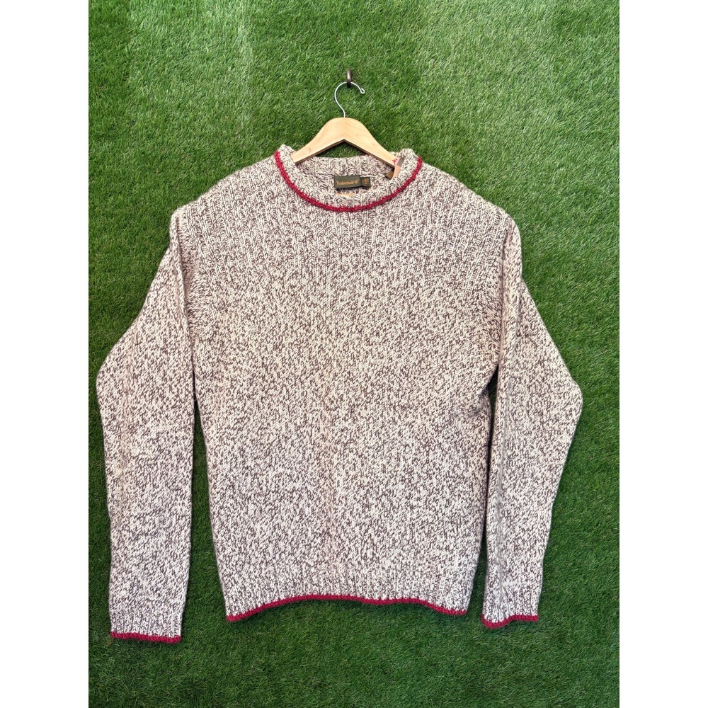Timberland Mens XXL Lambswool Angora Blend Marled Knit Sweater Red Trim Brown